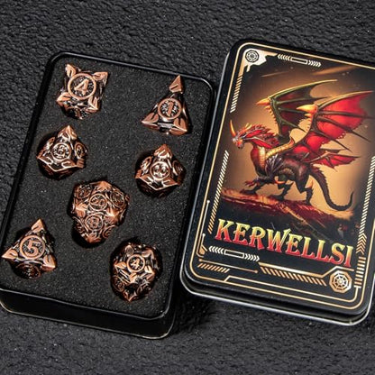 KERWELLSI Metal DND Dice Set D&D, 7Pcs Nature Vines Leaf Role Playing Dice with Gift Box, Copper Dungeons Dragons D and D Game Dice D20 D12 D10 D8 D6 D4 - color: Copper