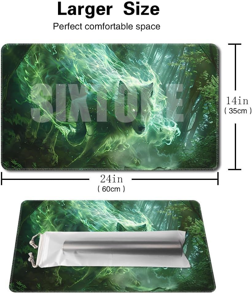 Premium Board Game 24x14in TCG Playmat Compatible for OCG CCG RPG MTG Play Mats,Mousepad Desk Mat (040322-Green Wolf) - color: 040322-green Wolf