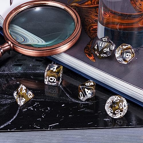 DND Dice Set Gold Magma Polyhedral Dice Set for D&D Tabletop Games | Leather Storage Bag, DM Gift, for Dungeons and Dragons Role Playing Games - color: Gold Mix Black