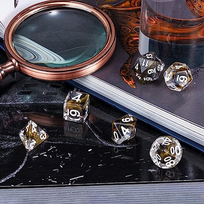 DND Dice Set Gold Magma Polyhedral Dice Set for D&D Tabletop Games | Leather Storage Bag, DM Gift, for Dungeons and Dragons Role Playing Games - color: Gold Mix Black