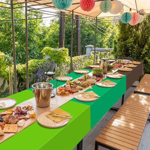 6 Pcs Dark Green & Brown Party Tablecloth Bulks, Disposable Plastic Pixel Gaming Tablecloth Dark Green Brown Table Cover for Picnic Video Game Birthday Party Supplies, 54x108 Inch - color: Green Brown