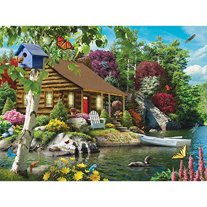 Bits and Pieces – Large 500 Piece Jigsaw Puzzle for Adults – ‘Cabin on The Lake’ Designed by Artist Alan Giana, Completed Puzzle Size: 18" x 24" - size: 500 Piece Puzzle