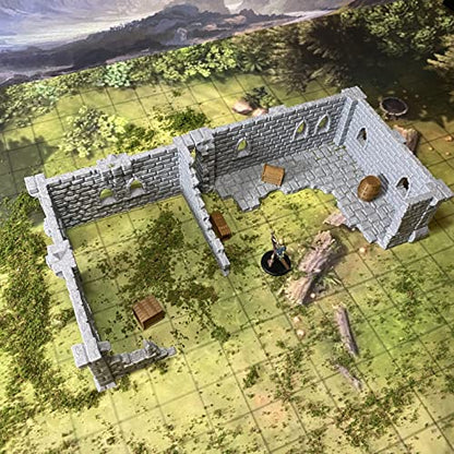 Building Ruins Set 2B Terrain for Tabletop Role Playing Games 28mm Scale with Ground Floor, First Floor, Crates, Barrels and Chests