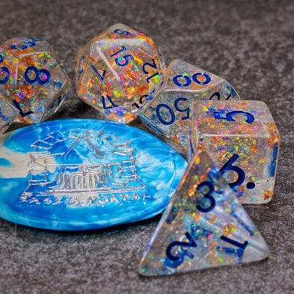 Sage’s Portal Cantrips DND Dice Set - Round Edge Resin 7-PC Polyhedral DND Dice Set for Dungeons and Dragons D&D RPG Tabletop TTRPG (Glitter Copper) - color: Glitter Copper