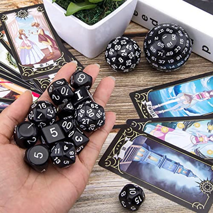 AUSTOR 15 Pieces Complete Polyhedral Dice Set D3-D100 Game Dice Set with a Leather Drawstring Storage Bag for Role Playing Table Games(Black & White) - color: Black & White