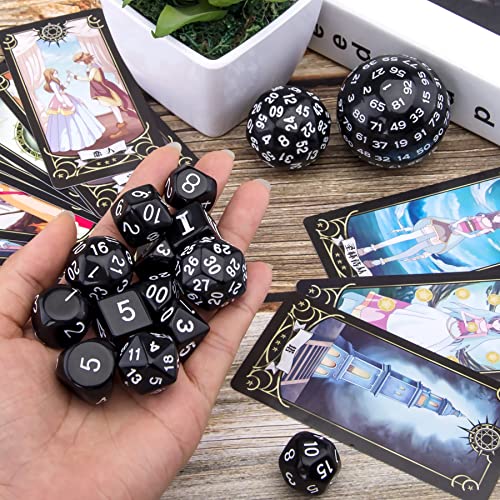 AUSTOR 15 Pieces Complete Polyhedral Dice Set D3-D100 Game Dice Set with a Leather Drawstring Storage Bag for Role Playing Table Games(Black & White) - color: Black & White