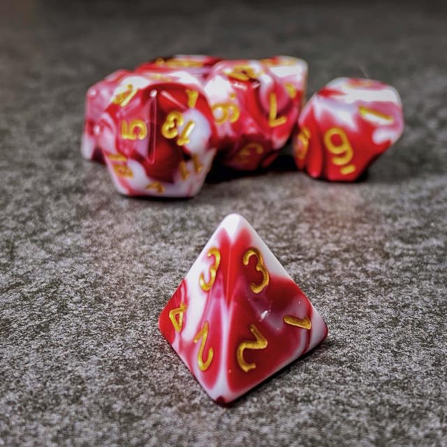 Sage’s Portal Stones DND Dice Set Acrylic Opaque 7-PC Polyhedral DND Dice Set for Dungeons and Dragons D&D Sage’s Cantrips RPG Tabletop TTRPG (Red/White) - color: Red/White