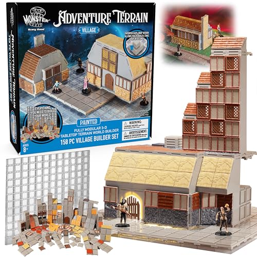 Monster Adventure Terrain - NEW! Village Builder Set (158pc) - 3D Interchangeable Dungeon System w 23 New Tiles - Build Modular Worlds in a Snap & Elevate Your Campaign - Compatible with DND - color: Village Builder Set