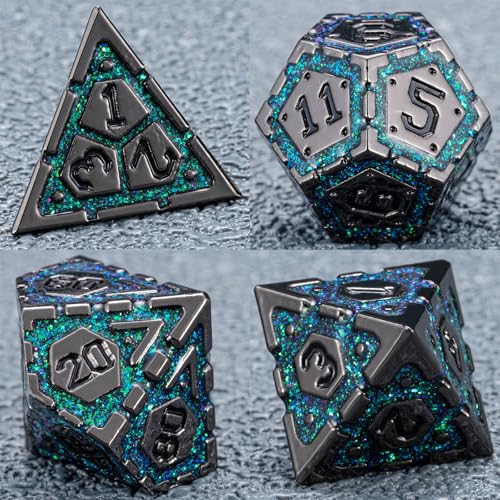 DND Metal Dice Set, Polyhedral Dice Set for RPG D&D Dice with Cracks Dungeons and Dragons Dice Set for RPG TTRPG D&D Die with Gift Case(Black Nickel Dark Green) - color: Black Nickel Dark Green