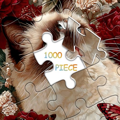 Cat Puzzles for Adults 1000 Pieces, Flower Animal Jigsaw Puzzles Kitten Butterfly, Floral Kitty Puzzle, Difficult Flower Cat Puzzle as Home Decor - style: Peony Cat Dreams puzzle