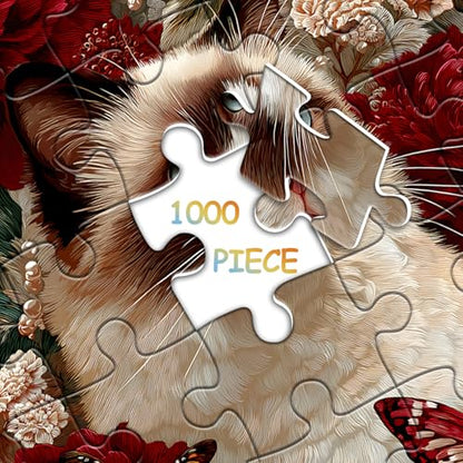 Cat Puzzles for Adults 1000 Pieces, Flower Animal Jigsaw Puzzles Kitten Butterfly, Floral Kitty Puzzle, Difficult Flower Cat Puzzle as Home Decor - style: Peony Cat Dreams puzzle