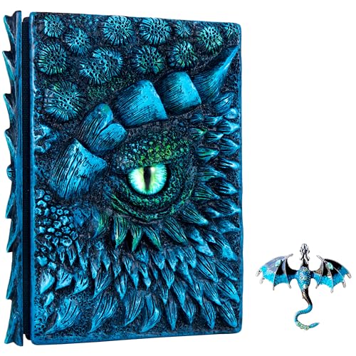 3D Dragon Eye Embossed Journal,Resin Engraving Notebook,Dnd notebook for Dragon Lovers ，Blank Paper,Hardcover Travel Notepad for Writing,Sketchbook,Collection,Gift,Decoration A4 and A5 Size (A5-Blue - color: A5-Blue with brooch