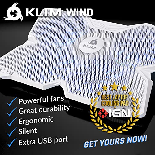 KLIM Wind Laptop Cooling Pad - More Than 500 000 Units Sold - New - The Most Powerful Rapid Action Cooling Fan - Laptop Stand with 4 Cooling Fans at 1200 RPM - USB Fan - PS5 PS4 - Full White - color: Full White