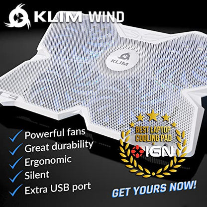 KLIM Wind Laptop Cooling Pad - More Than 500 000 Units Sold - New - The Most Powerful Rapid Action Cooling Fan - Laptop Stand with 4 Cooling Fans at 1200 RPM - USB Fan - PS5 PS4 - Full White - color: Full White