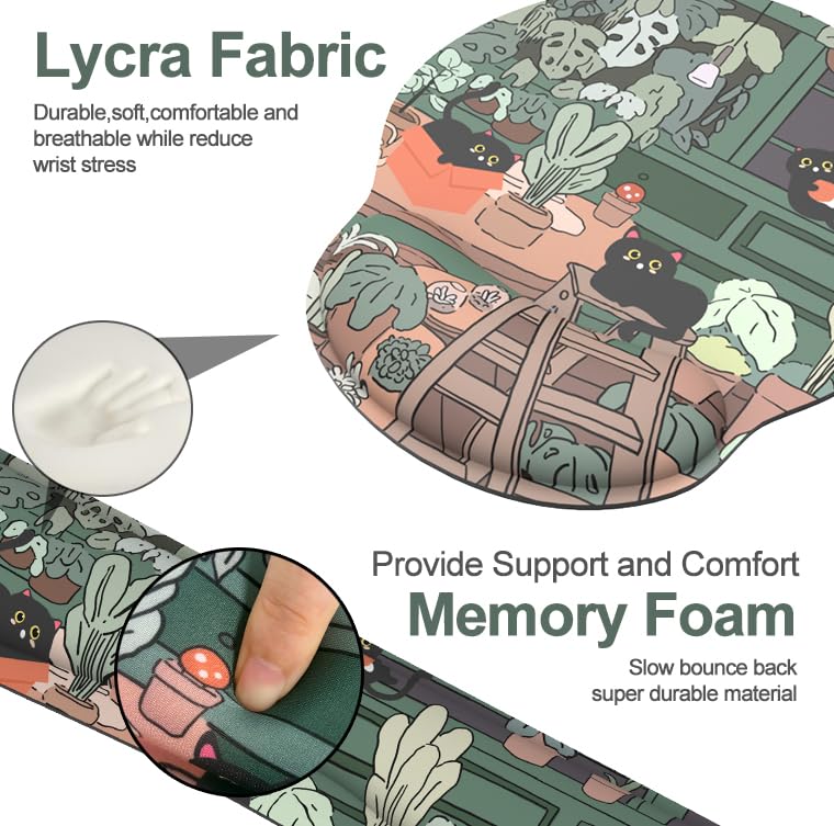 Ergonomic Mouse Pad with Wrist Rest and Keyboard Wrist Rest, Mousepad and Wrist Rest for Computer Keyboard, Pain Relief, Non-Slip Rubber Base, Mouse Pad with Wrist Support for Gaming, Office, Cat - color: Cute Cat
