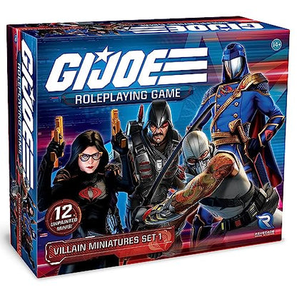 Renegade Game Studios G.I. Joe RPG Villain Miniatures Set 1, 12 Figures | Unpainted 28mm Scale Cobra Expansion Pack with Destro, Serpentor & Zartan, Compatible with Core RPG Rulebook System