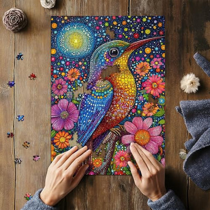 Sparkle Hummingbird Puzzles for Adults 1000 Pieces, Colorful Bird Flowers Jigsaw Puzzles, Animal Plant Nature Beautiful Garden Themed Puzzle, Difficult Hard Impossible Challenge for Adults - style: Sparkle Hummingbird