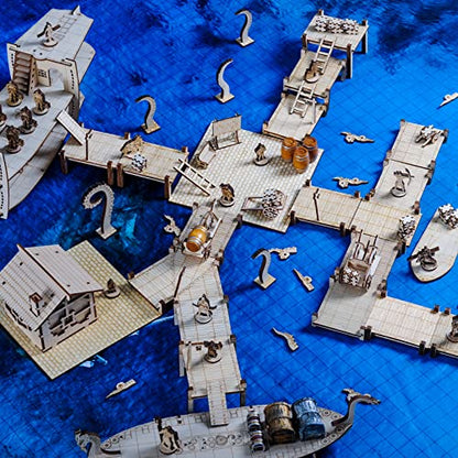 CZYY DND Dock Basic Set, 7 Wood Modular Walkway Terrain Platforms | 7 Straight Dock Sections, 1 in Grid Design, Unfinished Birch Plywood, For Tabletop RPG Battle Maps and Miniatures - style: style1