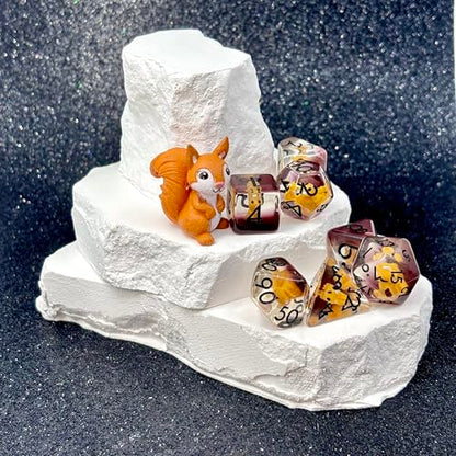 Sage's Portal Animal Familiars Resin DND Dice Set Polyhedral Dice Set for Dungeons and Dragons RPG Pathfinder Tabletop TTRPG (Squirrel + Figurine) - color: Squirrel + Mini Figure, style: Dice Set +Mini Figure