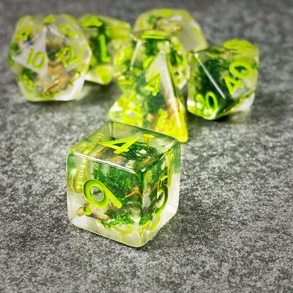 Sage’s Portal Cantrips DND Dice Set - Round Edge Resin 7-PC Polyhedral DND Dice Set for Dungeons and Dragons D&D RPG Tabletop TTRPG (Green Moss) - color: Green Moss