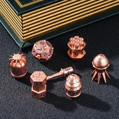 UDIXI Metal Dice Set D&D, RPG 7PCS Polyhedral Metal DND Dice Set Copper | Bomb Shape, Solid Metal, Cool Design, Leather Pouch Pakaging, for Dungeons and Dragons Role Playing Games Tabletop Game - color: Copper Blue