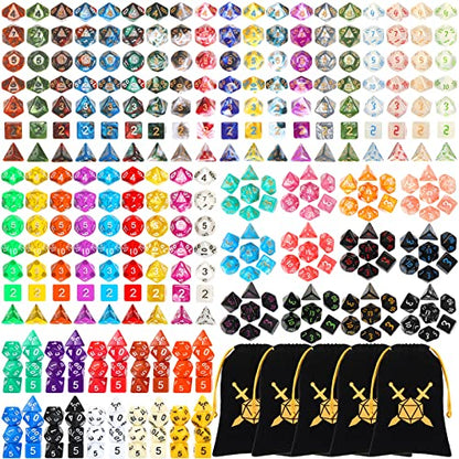 350 Pcs Dice Sets Bulk with Drawstring Bag Polyhedral Dice Sets Multi Role Playing Table Game D4 D6 D8 D10 D% D12 D20 (Mixed Style) - style: Mixed Style