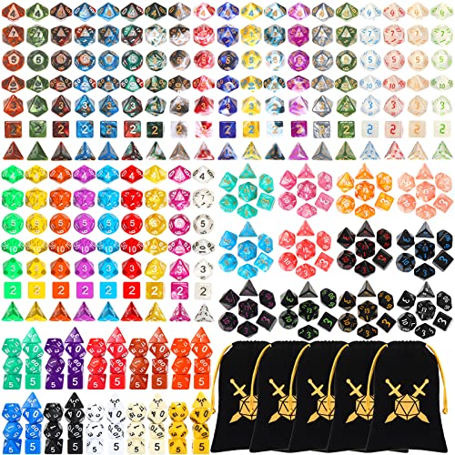 350 Pcs Dice Sets Bulk with Drawstring Bag Polyhedral Dice Sets Multi Role Playing Table Game D4 D6 D8 D10 D% D12 D20 (Mixed Style) - style: Mixed Style