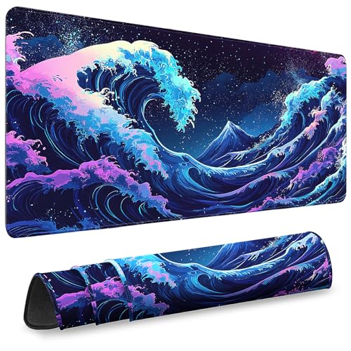 Gaming Mouse Pad, Desk Mat for Keyboard and Mouse, Large Mouse Pad for Desk, Computer Mousepad - color: Japanese Waves 2