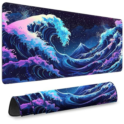 Gaming Mouse Pad, Desk Mat for Keyboard and Mouse, Large Mouse Pad for Desk, Computer Mousepad - color: Japanese Waves 2