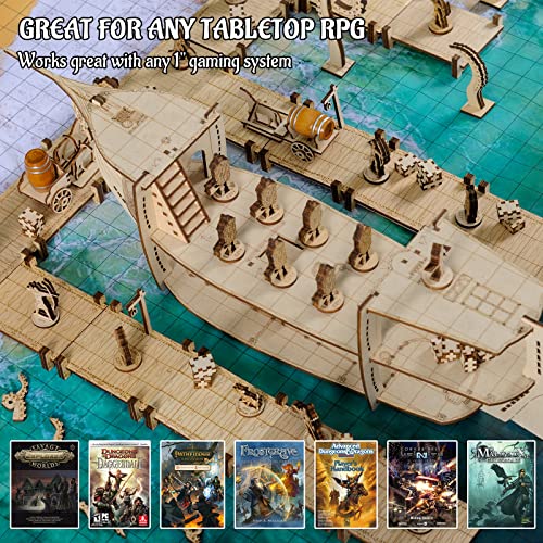 CZYY DND Dock Basic Set, 7 Wood Modular Walkway Terrain Platforms | 7 Straight Dock Sections, 1 in Grid Design, Unfinished Birch Plywood, For Tabletop RPG Battle Maps and Miniatures - style: style1