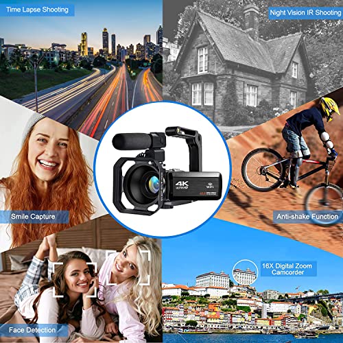 Acuvar 4K Video Camera Camcorder 48MP Auto Focus 60FPS WiFi Vlogging Camera for YouTube 18X Zoom Digital Camcorder with Mic, Stabilizer, SD Card Reader, 64GB Micro SD Card, YouTube Vlogging Kit - style: Basic Camcorder