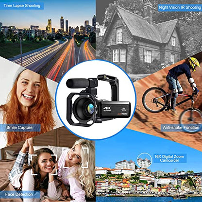 Acuvar 4K Video Camera Camcorder 48MP Auto Focus 60FPS WiFi Vlogging Camera for YouTube 18X Zoom Digital Camcorder with Mic, Stabilizer, SD Card Reader, 64GB Micro SD Card, YouTube Vlogging Kit - style: Basic Camcorder