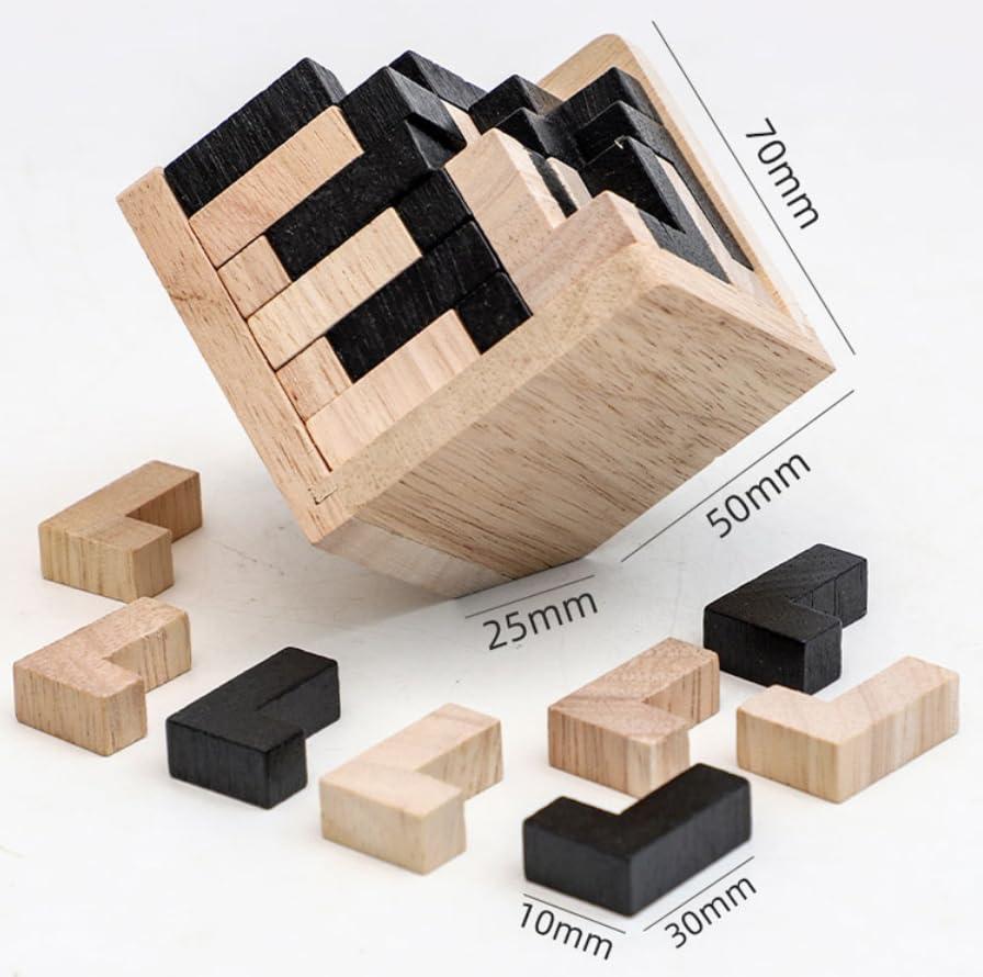Wooden Brain Teaser Puzzle Cube Wooden Puzzles T-shaped Jigsaw Logic Puzzle Educational Toy for Kids and Adults by AHYUAN (L Shape Black and Natural) - color: L Shape Black and Natural