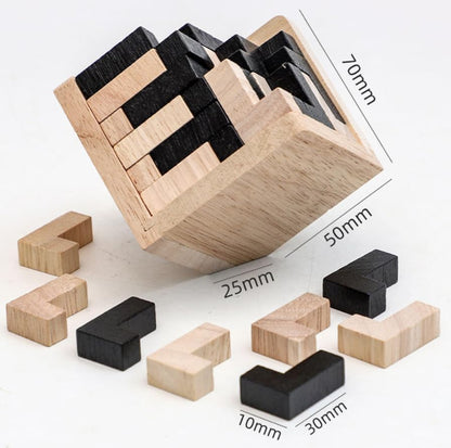 Wooden Brain Teaser Puzzle Cube Wooden Puzzles T-shaped Jigsaw Logic Puzzle Educational Toy for Kids and Adults by AHYUAN (L Shape Black and Natural) - color: L Shape Black and Natural