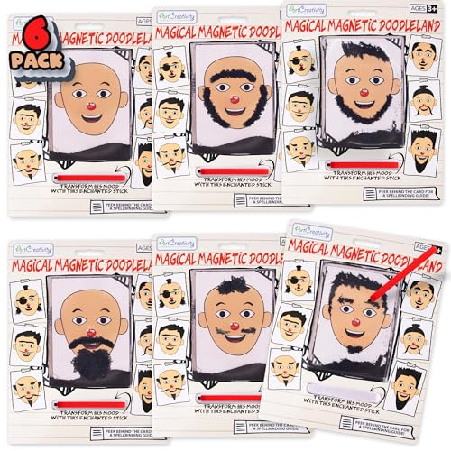 ArtCreativity Magnetic Face Doodle Board - 6 Pack - Magnetic Drawing Board for Kids - Create Different Hair and Beard Styles - Magnetic Travel Games - Retro Toys from The 90s - Easter Basket Stuffers - style: 6 Pack