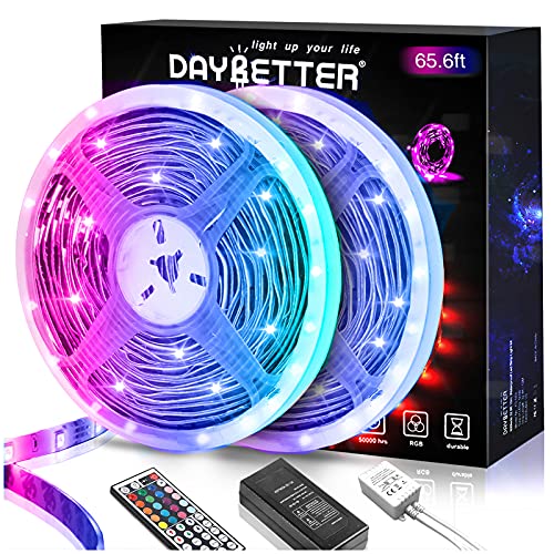 DAYBETTER LED Lights 65.6ft, 5050 RGB Led Strip Lights Flexible Color Changing Remote Control Led Light Strips, 2 Rolls of 32.8ft Led Lights for Bedroom, Living Room, Party Home Decor - size: 65.6 feet