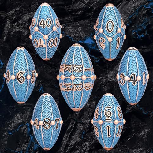 ARUOHHA DND Metal Dice Copper Blue Dragon Egg Dice with Rotating Dragon Egg Shell, Role Playing Game RPG Polyhedral D and D Dice Set D20 D12 D10 D8 D6 D4 - color: Copper Blue