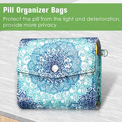 FINPAC Weekly Pill Organizers 4 Times A Day, Slide Open PU Leather Case Travel Pill Vitamin Medicine Reminder and Planner with Name Card for Morning| Afternoon| Evening| Bedtime (Emerald Illusions) - color: Emerald Illusions