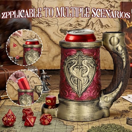 Dice Tower Mug DND Dice Rolling Tower with 7 PCS Dice Set | Dice Tower Suitable for Dungeons And Dragons, Tabletop Games, Available As Drink Holder, RPG Gifts. - color: Purple-gold Shield