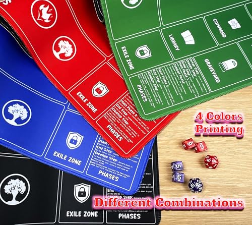Card Game Playmats MTG Playmat for Beginner 2 Pack with Dices, Magic Mat Commander Deck Card Playmat for TCG MTG Accessories Play Mat 24x14 Inches Duel Card Battles, Black/Blue - color: Black+blue