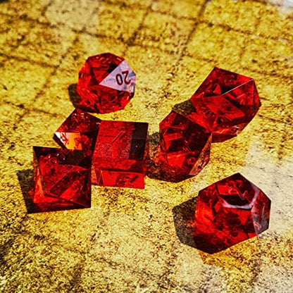 Bescon Crystal Clear (Unpainted) Sharp Edge DND Dice Set of 7, Razor Edged Polyhedral D&D Dice Set for Dungeons and Dragons Role Playing Games, Ruby Color - color: Ruby