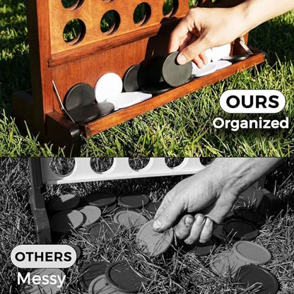 Giant Wooden 4 in A Row Game for Indoor or Outdoor Games | Built-in Foldable Tray, Wall Mounted or Set-up on Ground, Carrying Case - style: Classic