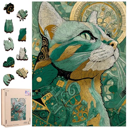 Mocfesk Wooden Puzzles for Adults, Cat Jigsaw Puzzles 493 Pieces | Unique Shaped Animal Jigsaw Puzzles, Birthday Gifts Fun Challenge Family Game 13.5 x 18 in - color: Cat, size: Large