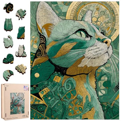 Mocfesk Wooden Puzzles for Adults, Cat Jigsaw Puzzles 493 Pieces | Unique Shaped Animal Jigsaw Puzzles, Birthday Gifts Fun Challenge Family Game 13.5 x 18 in - color: Cat, size: Large