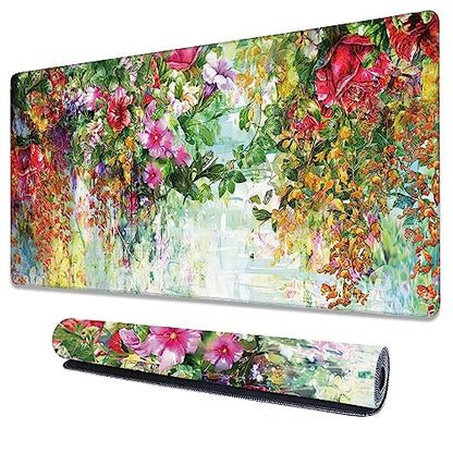 Watercolor Flowers Extended Large Mouse Pad,Large Gaming Mouse Pad,Extended Big Desk Mat Keyboard Pad,Waterproof Non-Slip Desk Mat for Home Office and Gaming 35.4x15.7 Inch - color: Watercolor Flowers