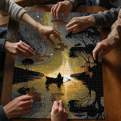 Impossible Puzzles for Adults 1000 Pieces, Nature Landscape Scenery Hard Jigsaw Puzzles, River Plant Difficult Challenge Puzzle - style: Starry Shore Night Puzzle