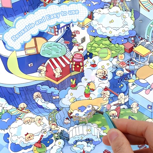 3D House Stickers,DIY Sticker Therapy for Adult Fun Cute Cartoon Stickers | Scene Make Your Own for MINI Room Scenes for MINIature Supermarket for Relief Stress Pass The Time (3 Pcs Large) - size: 3 Pcs Large