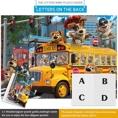 HUADADA 1000 Piece Puzzle for Adults, Cute Puppy School Bus Adventure | Eco matte oil print, eye strain relief, tight puzzle piece fit, vibrant colours - color: Cute Puppy School Bus Adventure