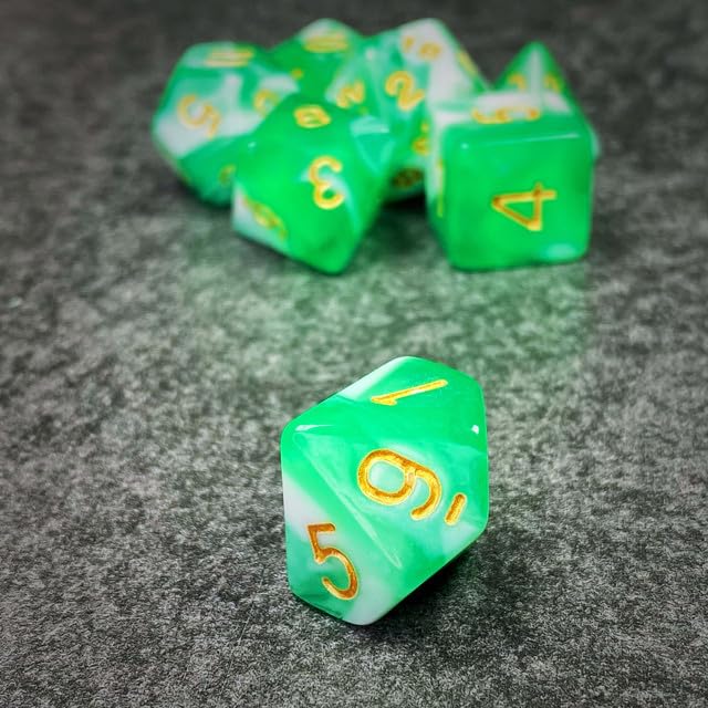 Sage’s Portal Stones DND Dice Set Acrylic Opaque 7-PC Polyhedral DND Dice Set for Dungeons and Dragons D&D Sage’s Cantrips RPG Tabletop TTRPG (Green/White) - color: Green/White