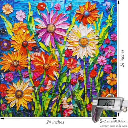 Bgraamiens-Mosaic Art Flowers-1000 Pieces Puzzle for Adults, Stained Glass Jigsaw with Flowers, Impossible Puzzle Color Challenge Hard Puzzles for Adults - color: Mosaic Art Flowers
